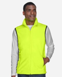 Harriton M985 Unisex Fleece Full-Zip Vest – Safety Yellow (on model)