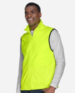 Harriton M985 Unisex Fleece Full-Zip Vest – Safety Yellow (on model side)
