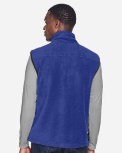 Harriton M985 Unisex Fleece Full-Zip Vest – True Royal (on model back)