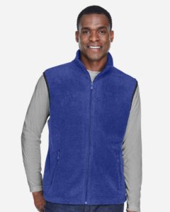 Harriton M985 Unisex Fleece Full-Zip Vest – True Royal (on model)