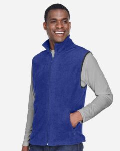 Harriton M985 Unisex Fleece Full-Zip Vest – True Royal (on model side)