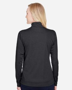 Team 365 TT31HW Women’s Zone Sonic Heather Performance Quarter-Zip Pullover – Black Heather (on model back)