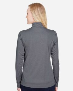 Team 365 TT31HW Women’s Zone Sonic Heather Performance Quarter-Zip Pullover – Dark Grey Heather (on model back)