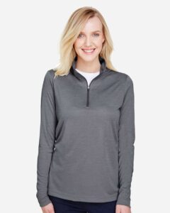Team 365 TT31HW Women’s Zone Sonic Heather Performance Quarter-Zip Pullover – Dark Grey Heather (on model)