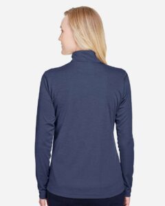 Team 365 TT31HW Women’s Zone Sonic Heather Performance Quarter-Zip Pullover – Sport Dark Navy Heather (on model back)