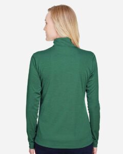Team 365 TT31HW Women’s Zone Sonic Heather Performance Quarter-Zip Pullover – Sport Forest Heather (on model back)