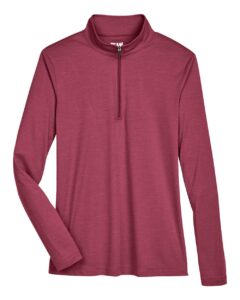 Team 365 TT31HW Women’s Zone Sonic Heather Performance Quarter-Zip Pullover – Sport Maroon Heather