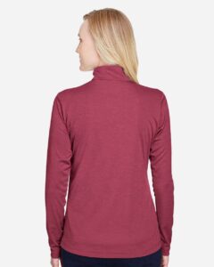 Team 365 TT31HW Women’s Zone Sonic Heather Performance Quarter-Zip Pullover – Sport Maroon Heather (on model back)