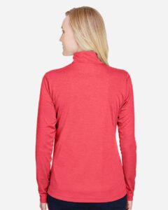 Team 365 TT31HW Women’s Zone Sonic Heather Performance Quarter-Zip Pullover – Sport Red Heather (on model back)