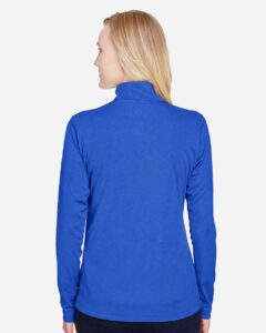 Team 365 TT31HW Women’s Zone Sonic Heather Performance Quarter-Zip Pullover – Sport Royal Heather (on model back)