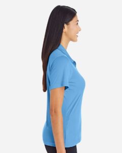 Team 365 TT51W Women’s Zone Performance Polo – Sport Light Blue (on model side)