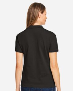 Harriton M200W Women’s Cotton Polo – Black (on model back)