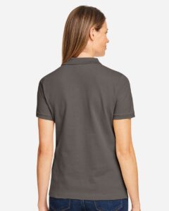 Harriton M200W Women’s Cotton Polo – Charcoal (on model back)