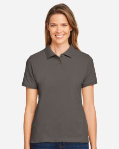 Harriton M200W Women’s Cotton Polo – Charcoal (on model)