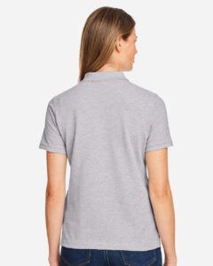Harriton M200W Women’s Cotton Polo – Grey Heather (on model back)