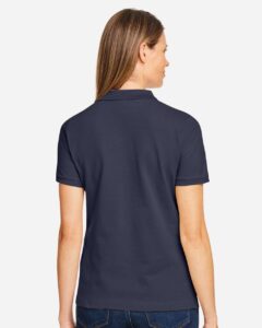 Harriton M200W Women’s Cotton Polo – Navy (on model back)