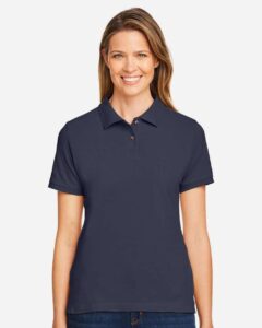 Harriton M200W Women’s Cotton Polo – Navy (on model)