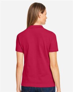 Harriton M200W Women’s Cotton Polo – Red (on model back)