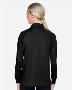 Harriton M211LW Women’s Advantage Long Sleeve Tactical Polo – Black (on model back)