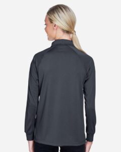 Harriton M211LW Women’s Advantage Long Sleeve Tactical Polo – Dark Charcoal (on model back)