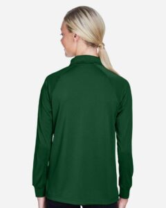 Harriton M211LW Women’s Advantage Long Sleeve Tactical Polo – Dark Green (on model back)
