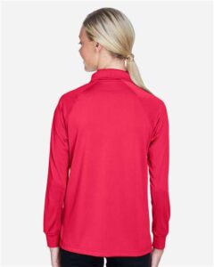 Harriton M211LW Women’s Advantage Long Sleeve Tactical Polo – Red (on model back)