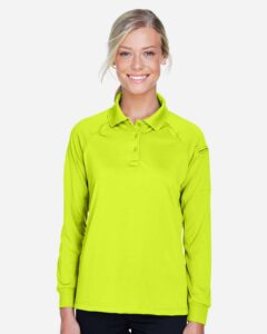 Harriton M211LW Women’s Advantage Long Sleeve Tactical Polo – Safety Yellow (on model)