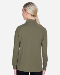 Harriton M211LW Women’s Advantage Long Sleeve Tactical Polo – Tactical Green (on model back)