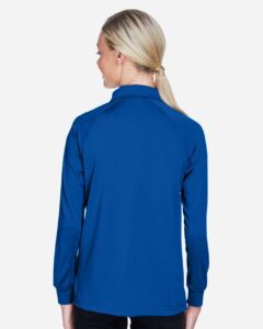 Harriton M211LW Women’s Advantage Long Sleeve Tactical Polo – True Royal (on model back)
