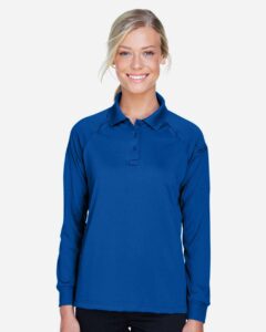 Harriton M211LW Women’s Advantage Long Sleeve Tactical Polo – True Royal (on model)