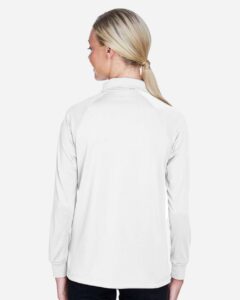 Harriton M211LW Women’s Advantage Long Sleeve Tactical Polo – White (on model back)