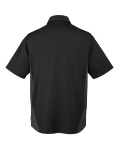 Harriton M586 Men’s Flash IL Colorblock Shirt – Black/ Dark Charcoal (back)
