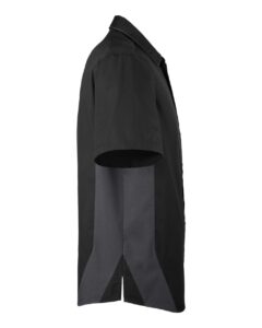 Harriton M586 Men’s Flash IL Colorblock Shirt – Black/ Dark Charcoal (side)