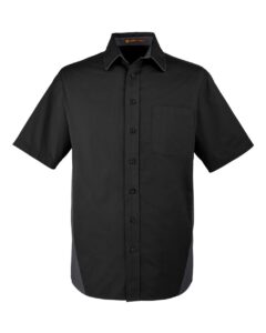 Harriton M586 Men’s Flash IL Colorblock Shirt – Black/ Dark Charcoal
