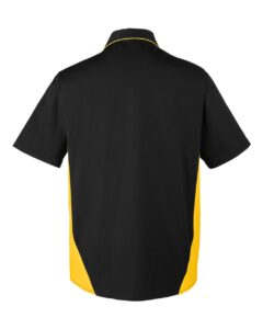 Harriton M586 Men’s Flash IL Colorblock Shirt – Black/ Sunray Yellow (back)