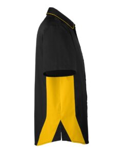 Harriton M586 Men’s Flash IL Colorblock Shirt – Black/ Sunray Yellow (side)