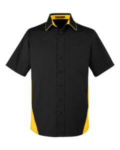 Harriton M586 Men’s Flash IL Colorblock Shirt – Black/ Sunray Yellow