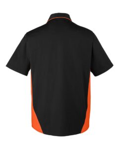 Harriton M586 Men’s Flash IL Colorblock Shirt – Black/ Team Orange (back)