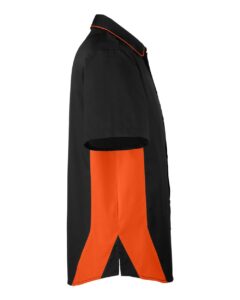 Harriton M586 Men’s Flash IL Colorblock Shirt – Black/ Team Orange (side)