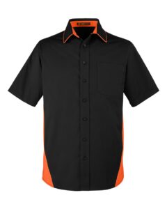 Harriton M586 Men’s Flash IL Colorblock Shirt – Black/ Team Orange