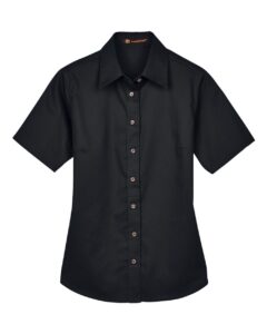 Harriton M500SW Women’s Easy Blend™ Short Sleeve Twill Dress Shirt with Stain-Release – Black
