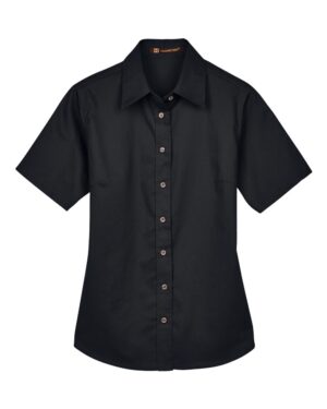 Harriton M500SW Women’s Easy Blend™ Short Sleeve Twill Dress Shirt with Stain-Release – Black