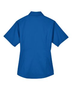 Harriton M500SW Women’s Easy Blend™ Short Sleeve Twill Dress Shirt with Stain-Release – French Blue (back)