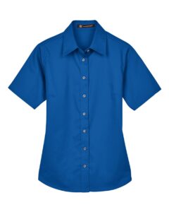 Harriton M500SW Women’s Easy Blend™ Short Sleeve Twill Dress Shirt with Stain-Release – French Blue