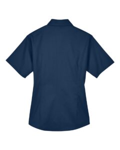 Harriton M500SW Women’s Easy Blend™ Short Sleeve Twill Dress Shirt with Stain-Release – Navy (back)