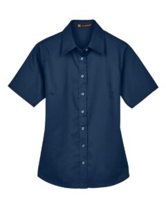 Harriton M500SW Women’s Easy Blend™ Short Sleeve Twill Dress Shirt with Stain-Release – Navy