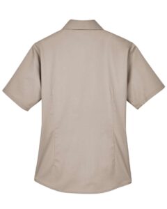 Harriton M500SW Women’s Easy Blend™ Short Sleeve Twill Dress Shirt with Stain-Release – Stone (back)
