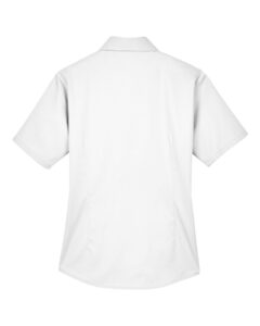 Harriton M500SW Women’s Easy Blend™ Short Sleeve Twill Dress Shirt with Stain-Release – White (back)