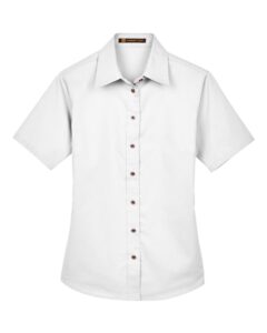 Harriton M500SW Women’s Easy Blend™ Short Sleeve Twill Dress Shirt with Stain-Release – White