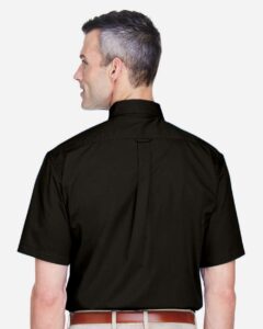 Harriton M500S Men’s Easy Blend™ Twill Dress Shirt with Stain-Release – Black (on model back)